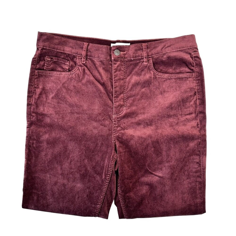 LOFT Red Maroon Burgundy Velvet Pant Women SZ 14/32 Petite-Modern Skinny - Picture 11 of 16